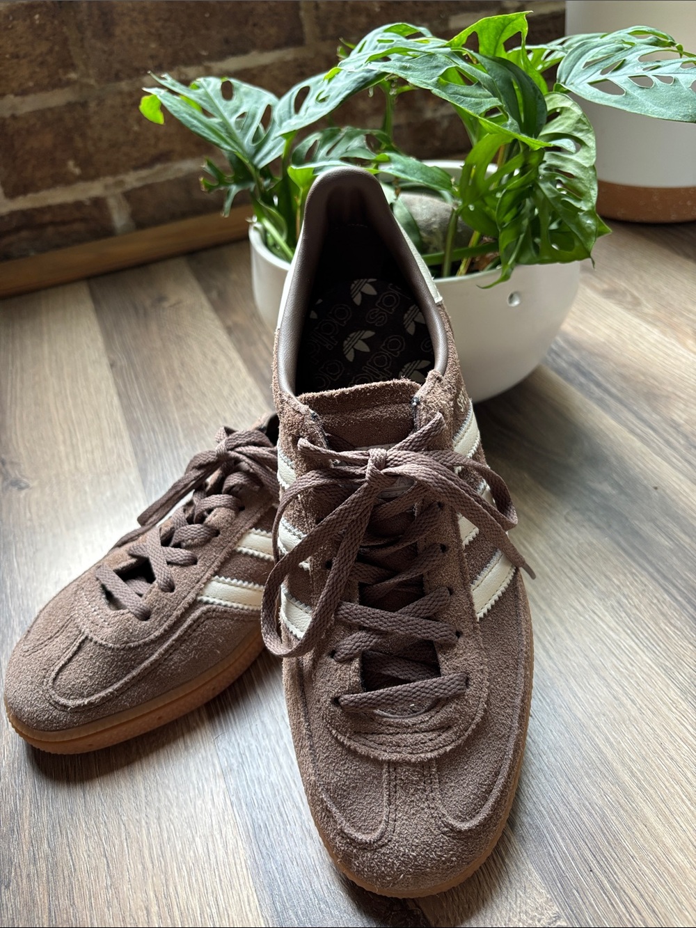 adidas Spezial: Brown Suede Sneakers with White Stripes
